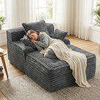Chaise Lounge Chair Indoor, Top Fixed-Point Comfort Layer Couch, 57'' Cloud Corduroy Sofa Bed, Block + Crumb Foam Construction, Deep Seat Reading Chair with 3 Pillows, No Assembly