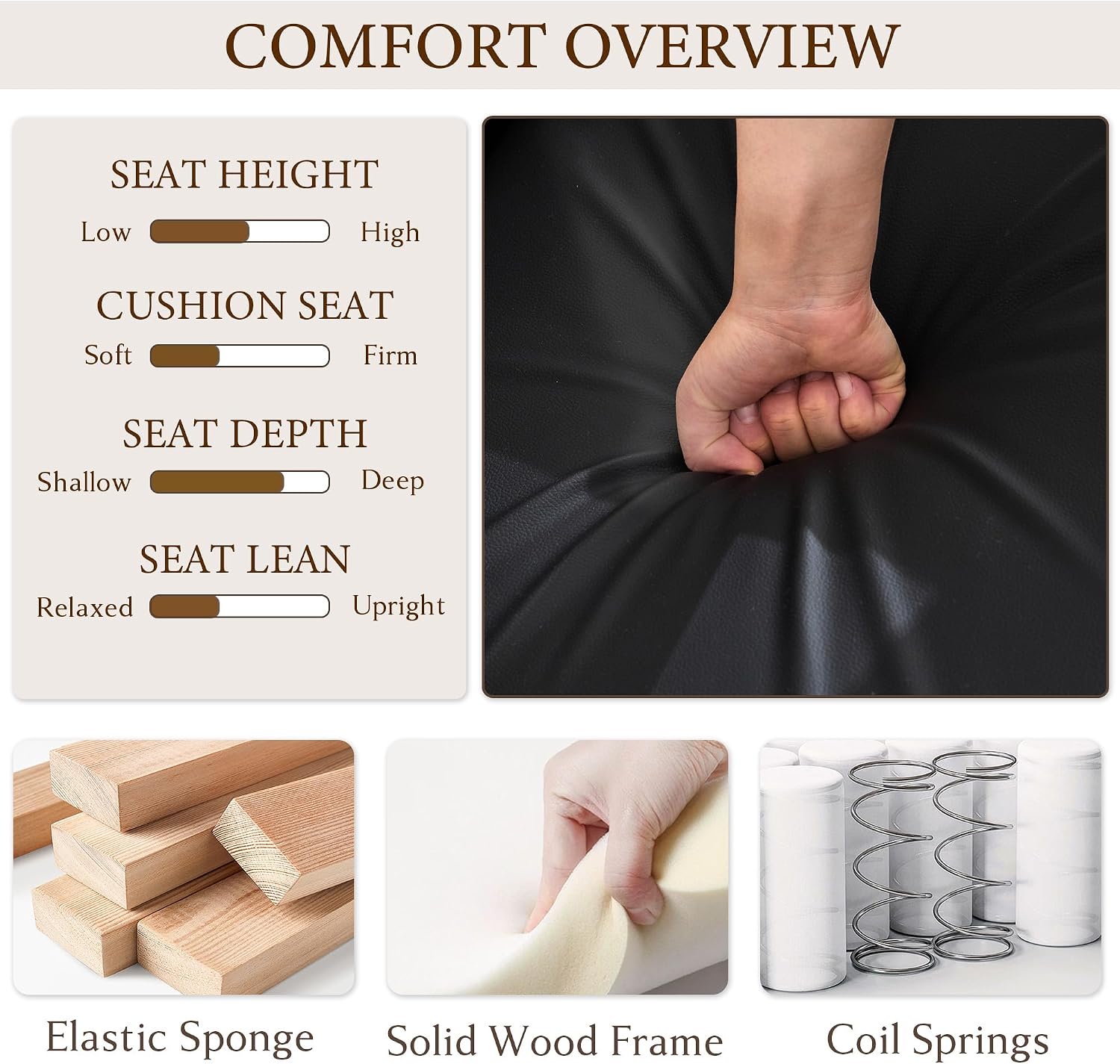 50”W Black Leather Small Office Couch, Loveseat Sofa with Wooden Arms
