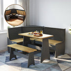 ENOR 3-5 People Breakfast Nook Set, L-Shaped Corner Dining Table with Bench, Hidden Storage Space Saving Convertible for Family Home Black Wood