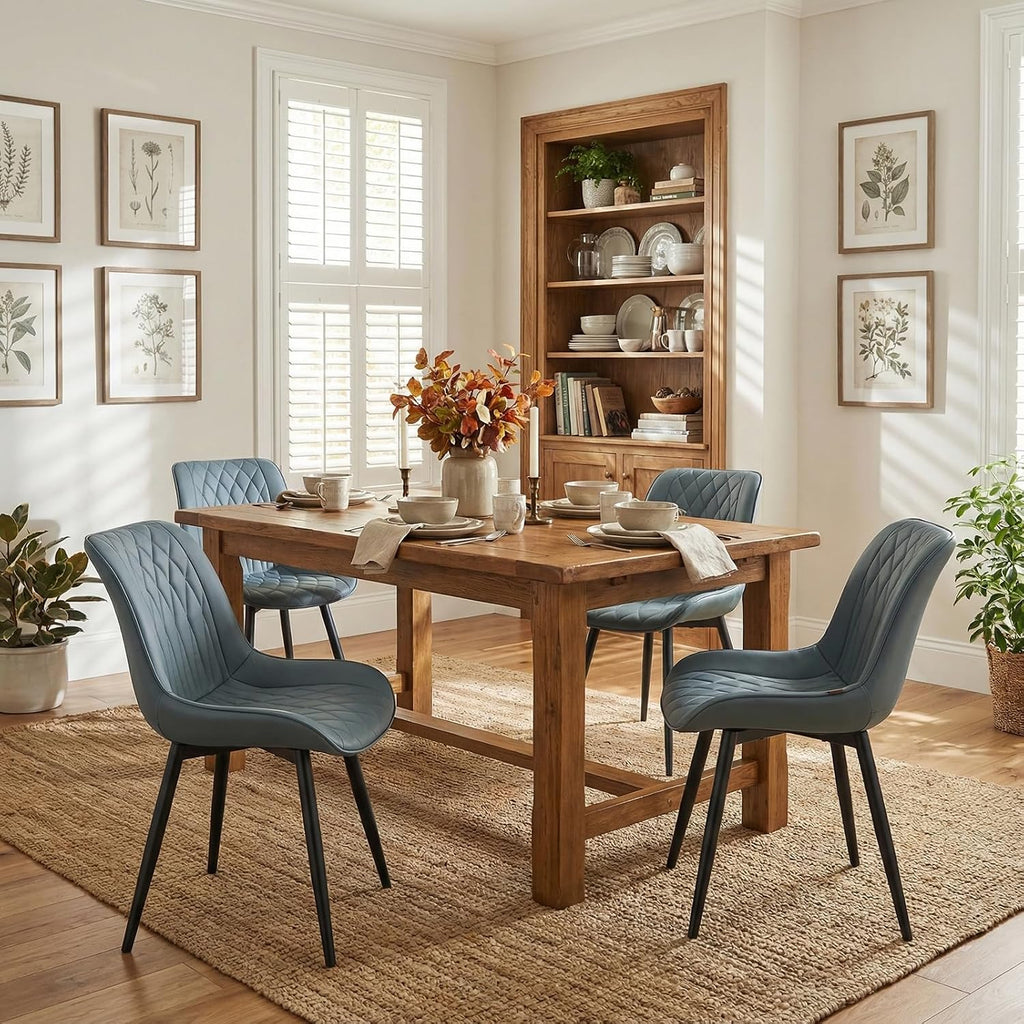 Rowill Dining Chairs Set of 2 Modern Faux Leather Kitchen Chairs with Thickened Metal Frame, Scratch-Resistant Upholstery,Widened Seat & Anti-Slip Pads, Cushioned Backrest for Kitchen,Greyish Green