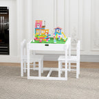 4NM 3 in 1 Kids Table Set, Children Tables and Chairs, Toddler Play Activity Table with Hidden Storage Wood Building Block Desk for Ages 3-7 - White Green