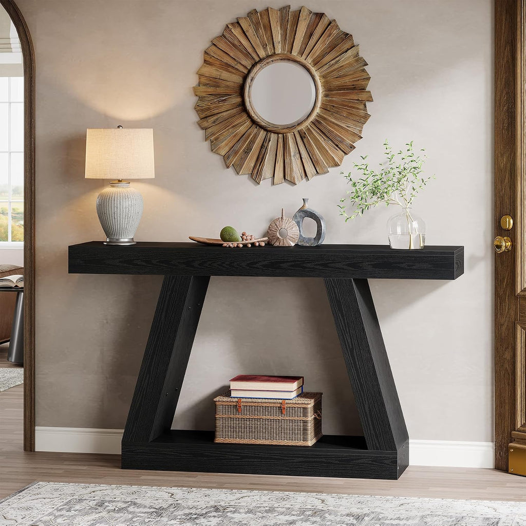 Tribesigns Farmhouse Console Table, 55-Inch Rustic Sofa Table with Storage, Industrial Wooden Entryway Table for Hallway, Living Room, Black & Brown
