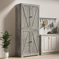 LYNSOM Farmhouse Storage Cabinet with 4 Barn Doors and Adjustable Shelves, Grey丨72 Tall Pantry Cabinet, Freestanding Buffet Cupboards Sideboard for Kitchen, Dining Room, Livingroom