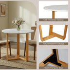 SIMTONAL 31.5" Round Dining Table, Space-Saving Small Dining Table for 2-4 People with Wood Grain Tabletop and Geometric Pedestal Base, Modern Farmhouse Table for Small Spaces, Apartment,White