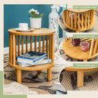 MFSTUDIO Bamboo Nightstand End Table Set of 2, Round 15.7" Bedside Tables with 2-Tier Open Storage for Small Spaces, 2 Pieces Farmhouse Natural Bamboo Wood End Table for Living Room