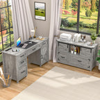 Halitaa Lateral File Cabinets 2 Drawer with Sliding Barn Doors, Grey | Farmhouse File Cabinet with 2 drawer for Home Office，Filing Organization Storage Cabinet for Hanging Files Letter/Legal/F4/A4