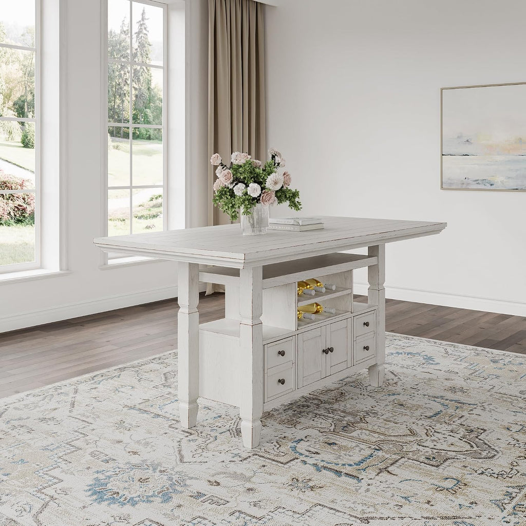 Signature Design By Ashley Robbinsdale 72-Inch Counter Height Dining Table with Kitchen Island Storage, Rubberwood Solids, Ash Veneer and MDF Substrates, Antique White