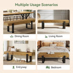 Solid Wooden Entryway Bench, 63" Farmhouse Indoor Shoe Bench with Metal Legs, Industrial Long End of Bed Stool with Seating for Entry, Hallway, Porch, Living Room, Mudroom, Easy Assembly