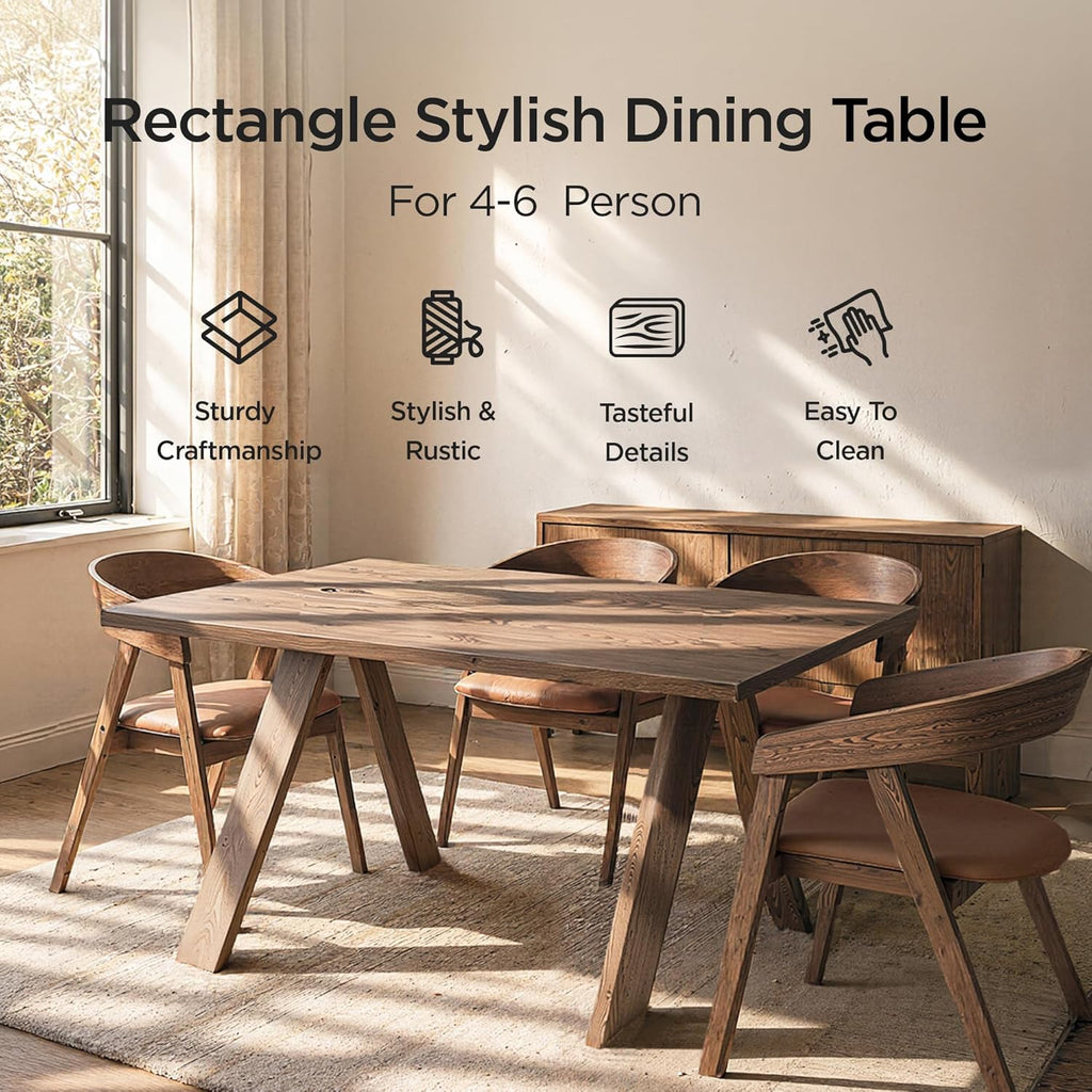Acanva Farmhouse Rectangular Dining Table for 6 People, Modern Mid-Century Walnut Kitchen Dinner Tables Furniture, Walnut