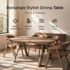 Acanva Farmhouse Rectangular Dining Table for 6 People, Modern Mid-Century Walnut Kitchen Dinner Tables Furniture, Walnut