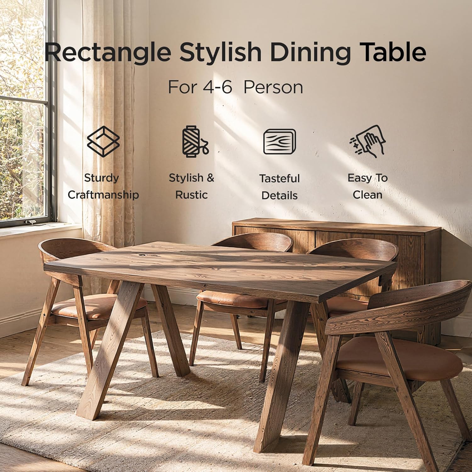 Acanva Farmhouse Rectangular Dining Table for 6 People, Modern Mid-Century Walnut Kitchen Dinner Tables Furniture, Walnut