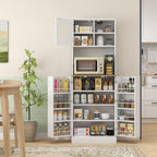 66.5" Pantry Cabinet with Microwave Stand,Freestanding Kitchen Storage Cabinet with Hutch,8 Door Shelves,Adjustable Shelves,for Dining Room,White