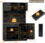 FJTJBSI 72" Kitchen Pantry Cabinet with LED Light and Charging Station Tall Pantry Storage Cabinet with Adjustable Shelves and Door Shelves Modern Kitchen Hutch with Countertop Black