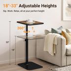 ELYKEN Adjustable Height TV Tray Table for Couch, 360° Swivel Side Table | C Shaped End Table, 18"-33" Height Range Laptop Stand for Recliner, Small Bedside Table