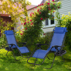 Nazhura Set of 2 Relaxing Recliners Patio Chairs Adjustable Steel Mesh Zero Gravity Lounge Chair Beach Chairs with Pillow and Cup Holder (Blue)