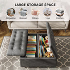 FUXA 35" Large Square Ottoman with Storage and Lift Top, Wood Legs, Gray | Oversized Coffee Table, Tufted Upholstered Bench, Sturdy Construction, for Living Room