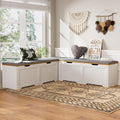 3-Piece L-Shape Storage Bench Set with Cushion, Kitchen Dining Nook Bench with Hidden Storage for Dining Room, Entryway,Backless Corner Dining Bench (White)