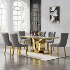 SSLine 68'' Marble Dining Table,Luxury Rectangular Kitchen Dining Room Table,Dining Table for 4-8 People with Gold U-Shape Stainless Steel Base for Kitchen Apartment