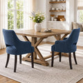 chairus Farmhouse Dining Chairs Set of 2 with Arms, Blue Linen Upholstered Dining Room Chairs, Curved Open Back Kitchen Accent Side Chairs, Blue