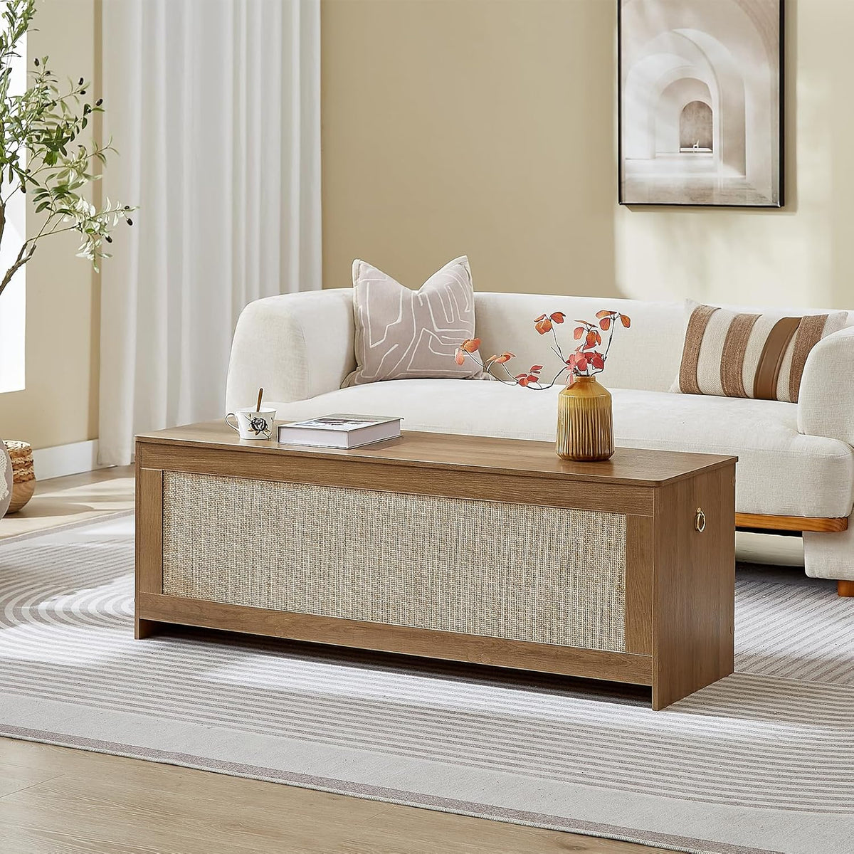 51.2" Storage Chest Extra Large,Storage Bench with 2 Safety Hinges,Wooden Shoe Bench,51.2x15.7x18.3 Inch,Easy Assembly,Storage Bench for Bedroom,Living Room,entryway(Cherry Brown)