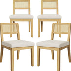 Garvee Rattan Dining Chairs Set of 4, French Country Upholstered Dining Chairs Wood Frame, Rattan Backrest, Armless Chair for Kitchen Restaurant Dining Room Bedroom, Linen, Natural