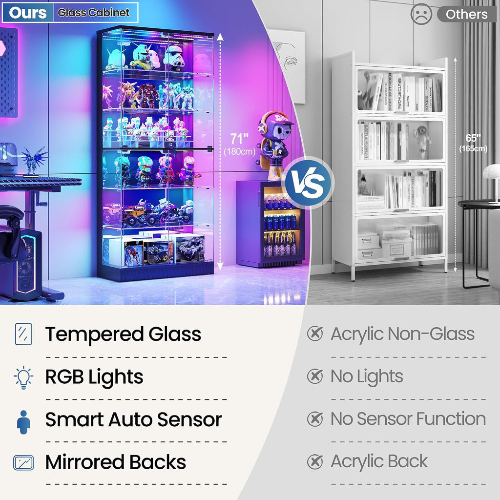Lvifur 6-Tier Tall Glass Display Cabinet with RGB Lights for Collectibles