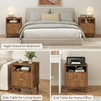 Night Stand Set of 2 with Charger Station, Fluted Nightstand with Drawers and Storage Shelf, Mid Century Modern Bedside Table Nightstands, Large Bed Side Table Wood Night Stands for Bedroom