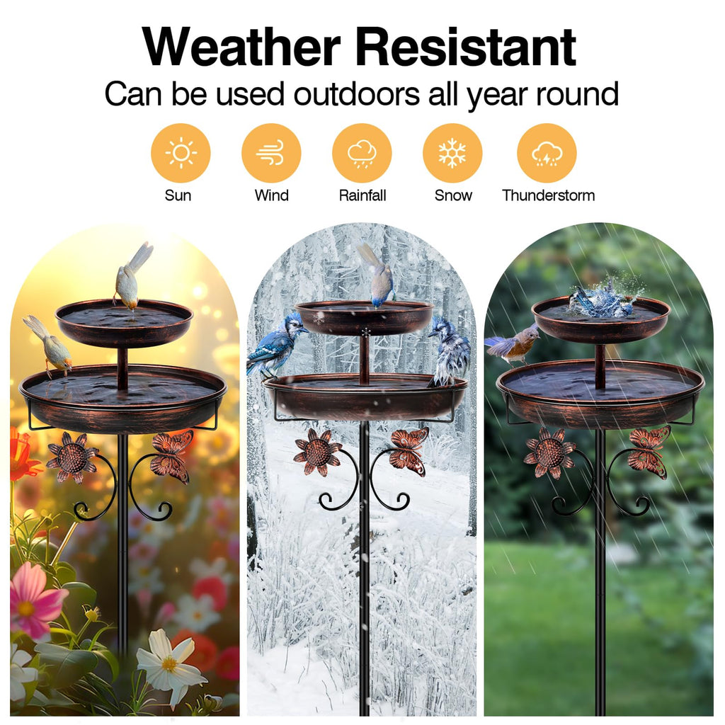 Daoeny Bird Bath for Outside, 42In Vintage Freestanding Birdbaths for Outdoors, Double Metal Bird Bath Feeder Bowls for Garden Patio Yard Lawn Decor, Upgraded 5-Pronged Base (Antique Bronze)