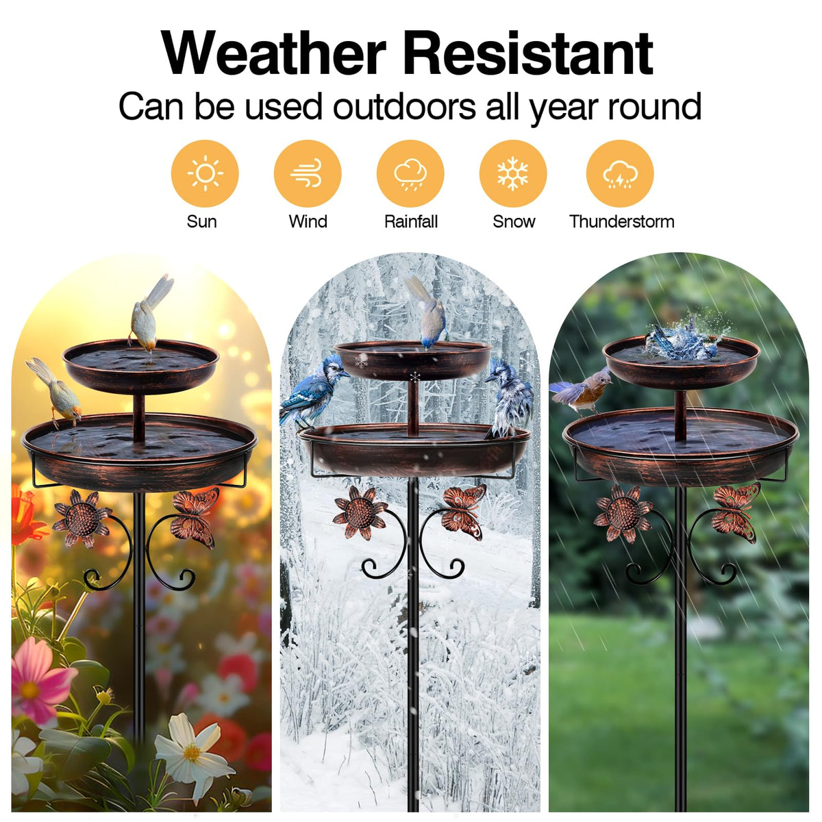 Daoeny Bird Bath for Outside, 42In Vintage Freestanding Birdbaths for Outdoors, Double Metal Bird Bath Feeder Bowls for Garden Patio Yard Lawn Decor, Upgraded 5-Pronged Base (Antique Bronze)