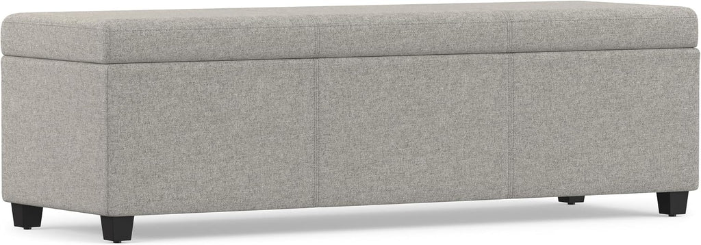 SIMPLIHOME Avalon 54" Wide Linen Look Fabric Storage Ottoman in Cloud Grey | Contemporary lift-top ottoman with high-density foam; rectangle storage bench or coffee table for living room or entryway.