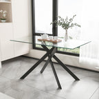 Modern Dining Table for 4-6 People, 51" Rectangle Dining Room Table with Black Chrome Metal X-Legs, Rectangular Tempered Glass Dining Table, Kitchen Dining Room Tables Luxury Dinner Table