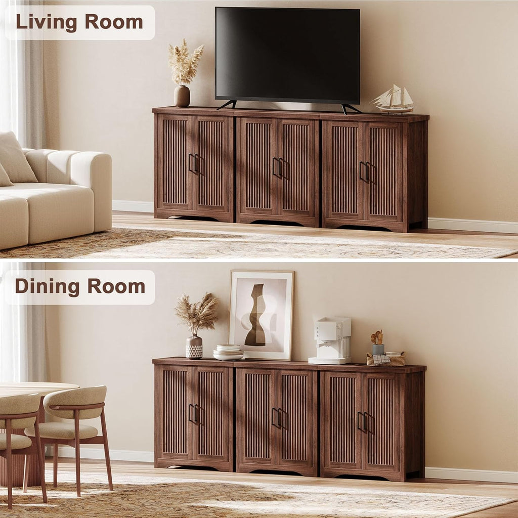 Memobarco Fluted Buffet Cabinet with Storage Accent Sideboard,Modern Credenza with 2 Doors & Adjustable Shelves,Wood Coffee Bar Table Console for Dining Room Kitchen Living Room Entryway, Walnut