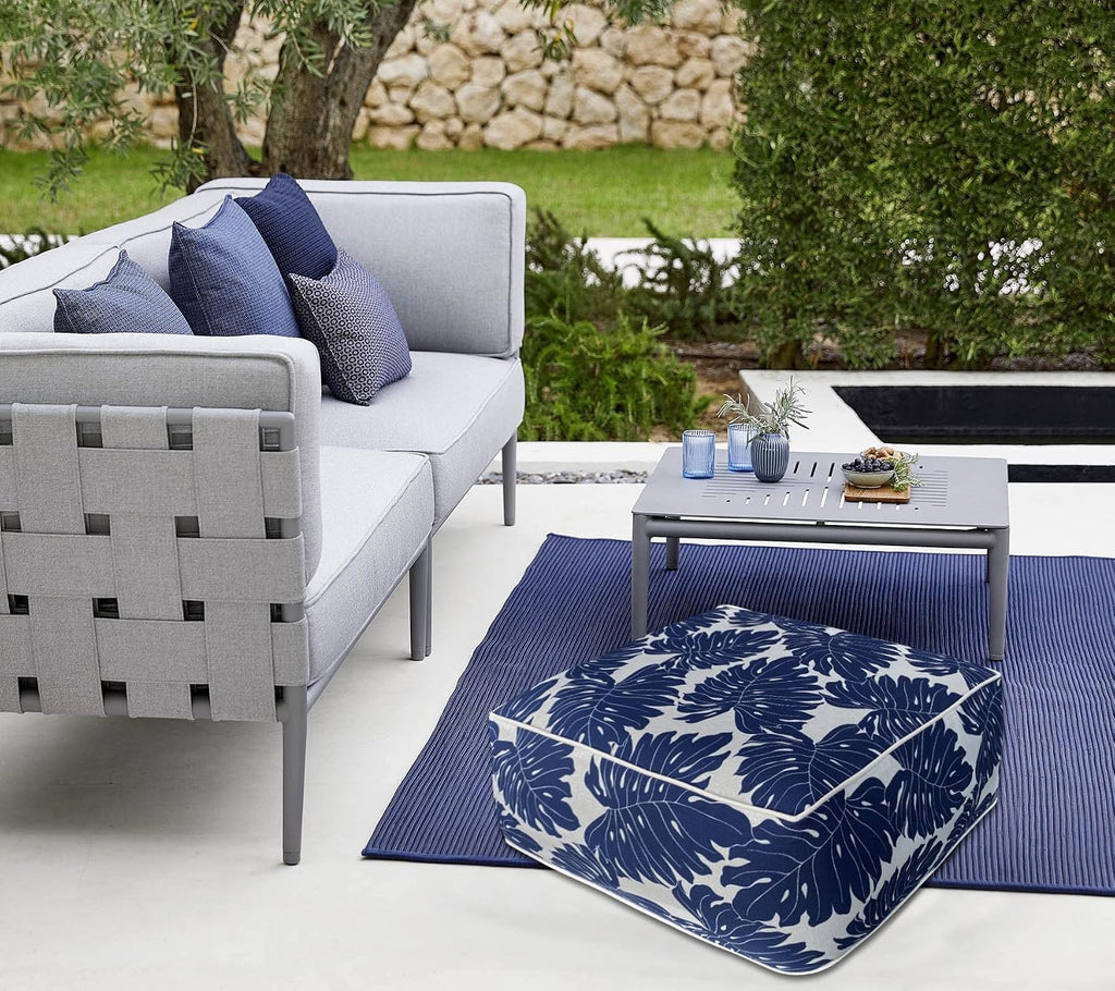 Outdoor Inflatable Footstool Ottomans Navy Leaves Square 23x9 Inch Patio Foot Stools and Ottomans Portable Footstool
