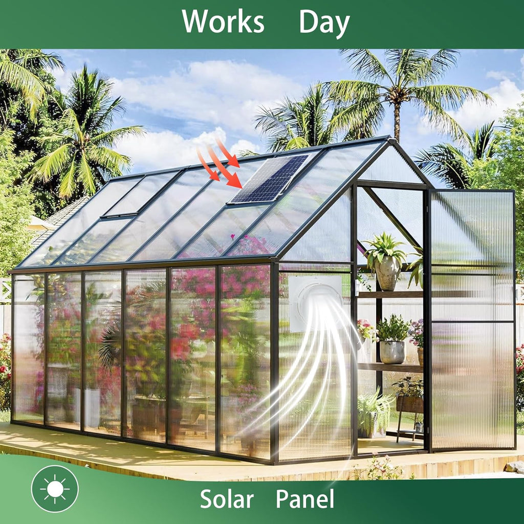 Solar Exhaust Fan, 25W Waterproof Solar Panel 8 Inch Ventilation Vent Fan for Greenhouse,Chicken Coop,Shed, Garage, Attic, Barn, Workshop Outside,14.8ft Cable
