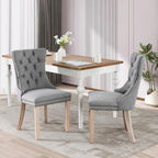 Dining Table and Dining Chair Set 23.6" White Round Table&2 Linen Fabric Upholstered Wooden Legs Chairs for Kitchen Dining Room Small Space 3 Piece Dining Table and Chair Set（Grey）