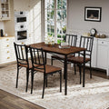 Dining Table Set for 4, Industrial Kitchen Table Set with 4 Upholstered Chairs, Metal Table and Chairs Set for Kitchen, Dining Room, Living Room, Walnut