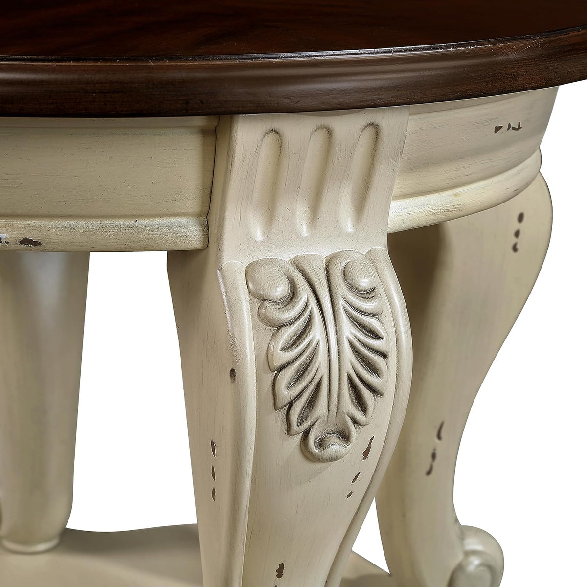 P PURLOVE 22'' Two Tone Round End Table with Shelf for Living Room, Solid Wood Frame, Easy Assemble (Beige and Espresso)
