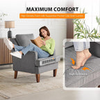 VINGLI Mid-Century Modern Accent Chair, Light Grey Upholstered Armchair Comfy Sofa Chair Reading Chair High Back for Living Room Bedroom Furniture Apartment