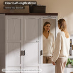 ANCTOR 3 Door Armoire Wardrobe Closet with Mirror, Large Wardrobe Closet with Doors, White Armoire for Bedroom with Hanging Rods & Shelves for Long Clothing, Short Clothing and Stacking, Modern