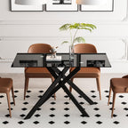 51.2" Glass Dining Table for 2-4 People, Modern Kitchen Table with Black Chromed Legs, Rectangular Dinner Table for Small Space, Apartment, Office, All Black