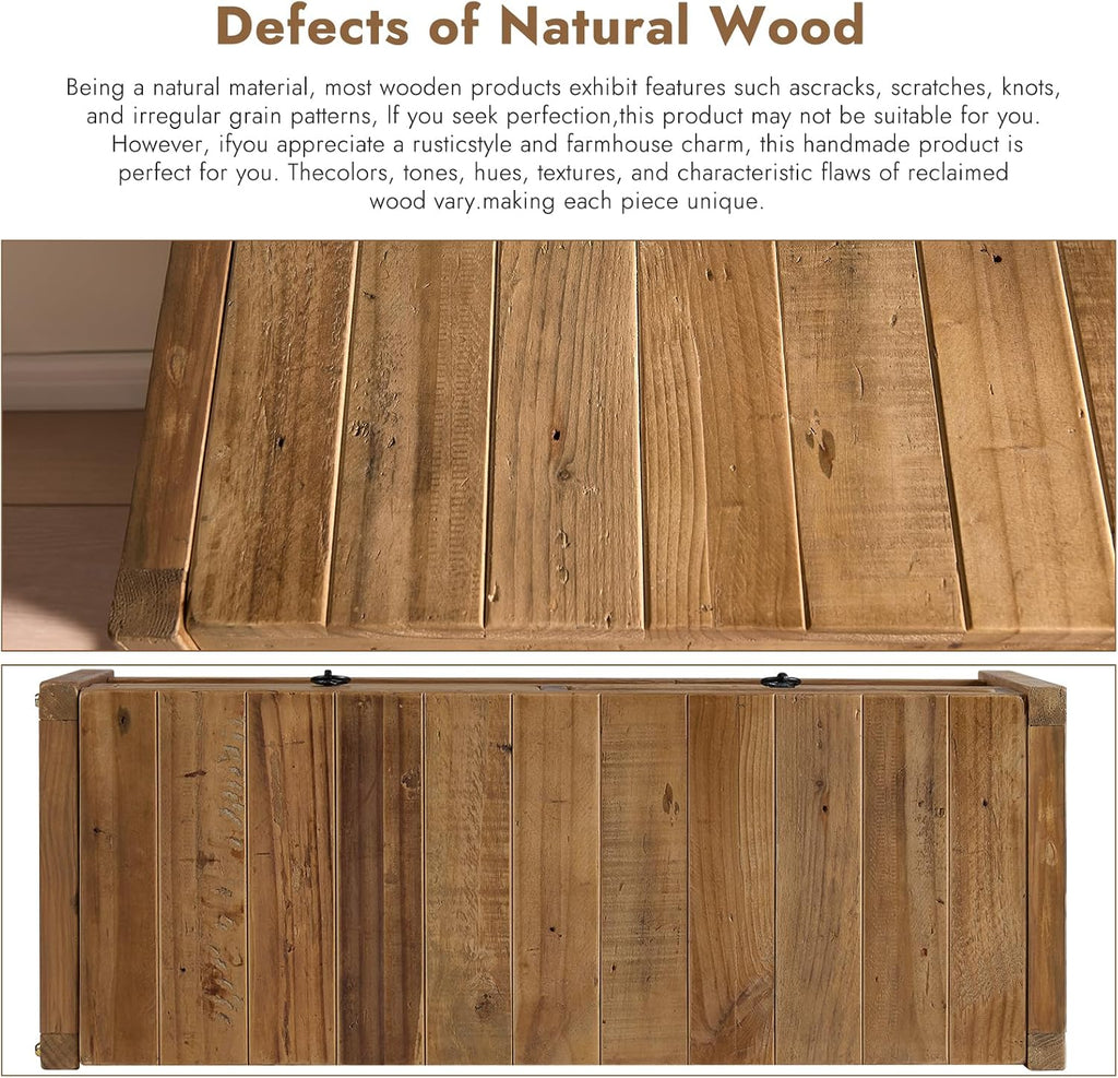 Wnutress 45.2" Reclaimed Solid Wood Benches with 3 Drawers & Slatted Storage Shelf, Rustic Farmhouse Long Entryway Bench Seat for Indoor, End of Bed, Living Room, Hallway, Natural Finsh