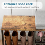 Shoe Rack for Entryway, Freestanding Hidden Shoe Storage Organizer, Boot Shoe Bench Shelves for High Heels with Seat cushion, Narrow Wood Shoe Rack for Entrance Closet, Hallway, 3 Tier (Gray+Black)