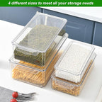 Taiuloo Set of 4 Fridge Organizer, Stackable Refrigerator Organizer Bins with Lids, Kitchen Pantry Cabinet Organization, BPA-Free Clear Food Storage Containers for Fruit, Vegetable, Cereal, Produce