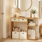 Furinno Jaya 32-Inch Oak Entryway Table with 2 Fabric Drawers, Console Table with Open Shelves, Behind Sofa Couch Tables, for Living Room, Entryway, Hallway, Beech