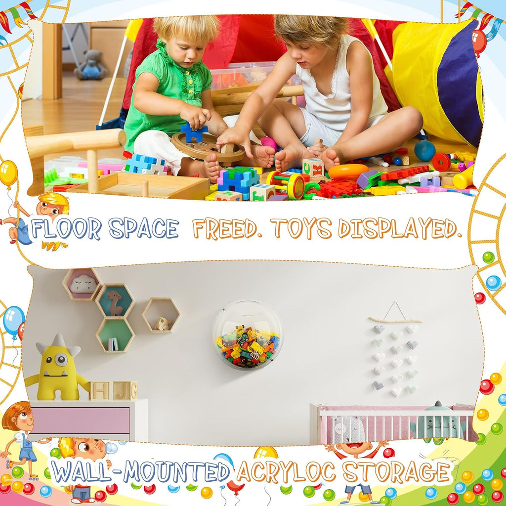 Yungyan 2 Pcs Acrylic Toy Wall Organizer Wall Mounted Toy Storage for Kids Hanging Dispenser Display Clear Storage Bin for Nursery Playroom Cars Trainsn(Classic Style)