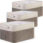 BALEINE 3 Pack Fabric Storage Bins for Shelves, Linen Storage Baskets for Organizing, Decorative Closet Bins for Clothes, Home (Brown, 15"x11"x9.5") ﻿