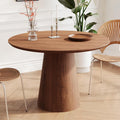 43" Round Dining Table Modern for 4, Natural Wood Grain Circle Kitchen Table with Cone Wood Pedestal Base, Mid Century Circular Dining Table for Living Room, Walnut