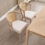 Kmax Rattan Dining Chair Set of 4 Farmhouse Semi Barrel Dining Room Chair Wooden Upholstered Chair for Kitchen Living Room, Oak