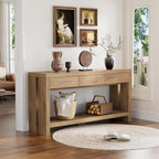 PAKASEPT 63'' Wood Console Table with Drawers, Farmhouse Entryway Table with Open Storage Shelf,Couch Table Behind,Long Foyer Tables for entryway, Sofa for Living Room Hallway,Natural