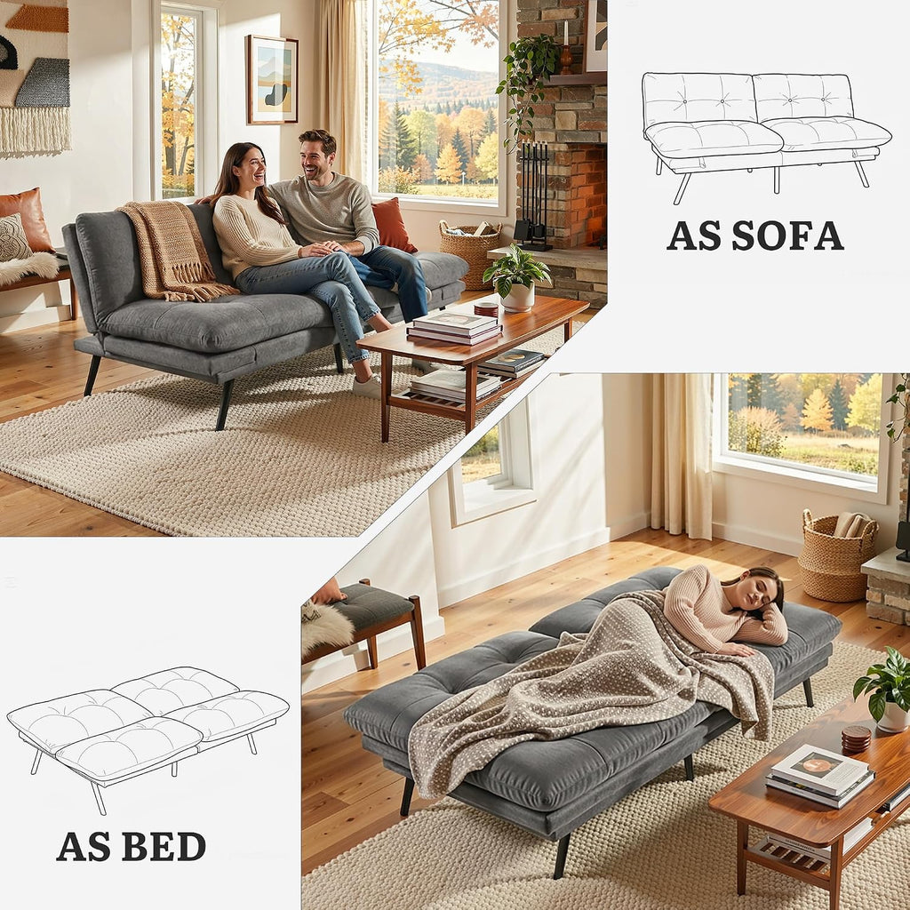 YITAHOME Convertible Futon Sofa Bed,70" Folding Futon Couch | Modern Memory Foam Loveseat Sleeper Recliner w/ Adjustable Backrest& Armrests,for Living Room Home Office Aprtment,Dark Gray